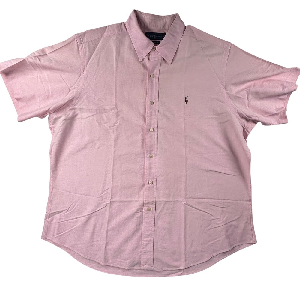 Polo Ralph Lauren‎ Oxford Shirt Classic Fit Short Sleeve Pink Button XL Preppy